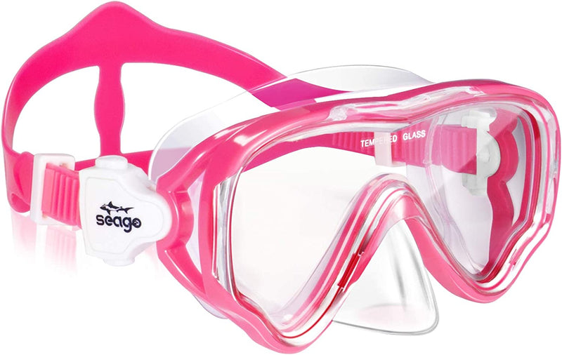 Seago Kids Swim Goggles Snorkel Diving Mask for Youth, Anti-Fog 180° Clear View Sporting Goods > Outdoor Recreation > Boating & Water Sports > Swimming > Swim Goggles & Masks Seago Pink  