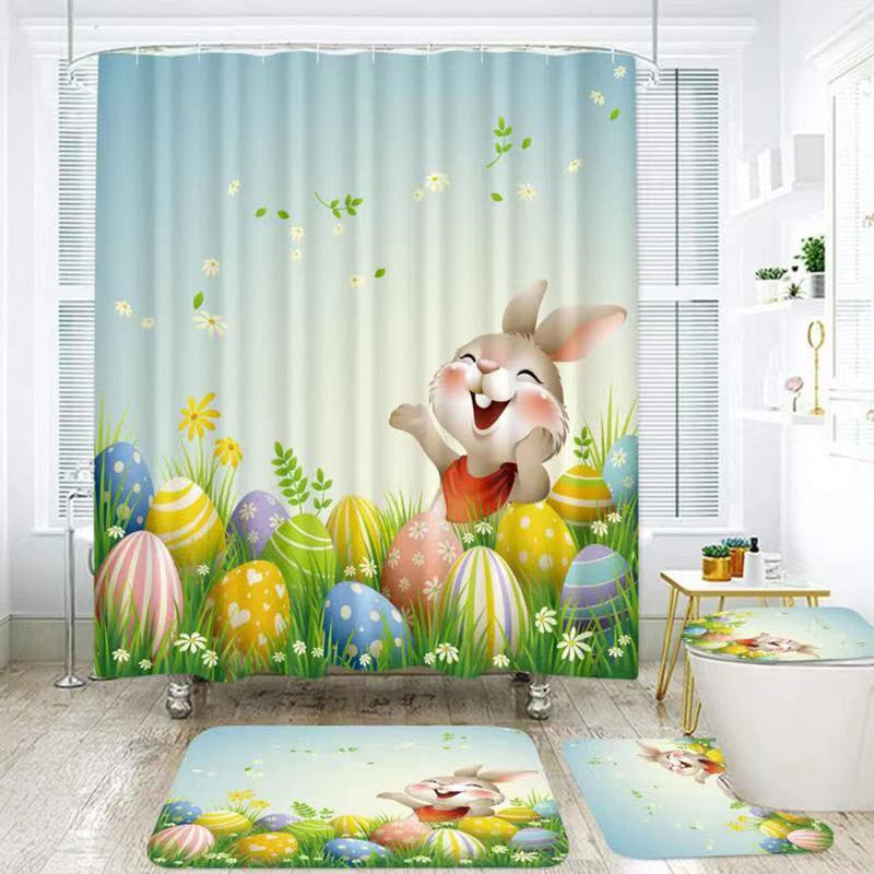 Cnayuep 4Pcs Easter Shower Curtain Set with Non-Slip Rugs, Toilet Lid Cover and Bath Mat, Shower Curtains for Bathroom, Waterproof Bathroom Shower Curtain Sets for Easter Decorations 72"X72" Home & Garden > Decor > Seasonal & Holiday Decorations Cnayuep   