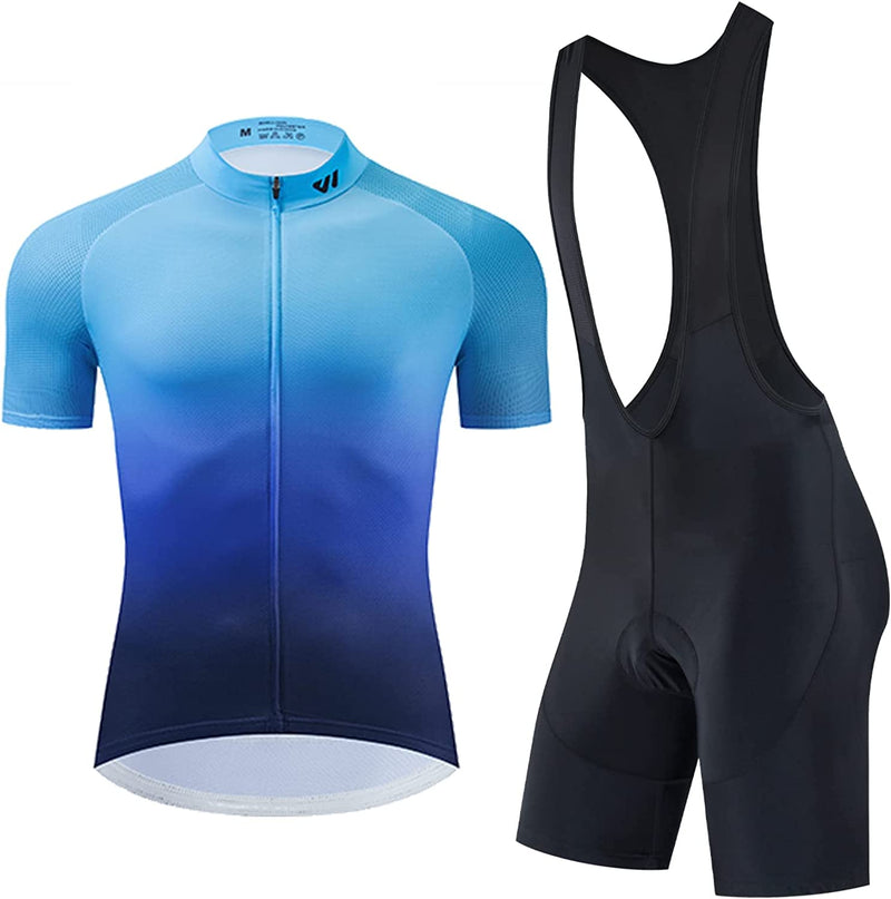 Lo.Gas Cycling Jersey Men Short Sleeve Bike Biking Shirts Full Zip with Pockets Road Bicycle Clothes Sporting Goods > Outdoor Recreation > Cycling > Cycling Apparel & Accessories Lo.gas 11 Blue Black X-Large 