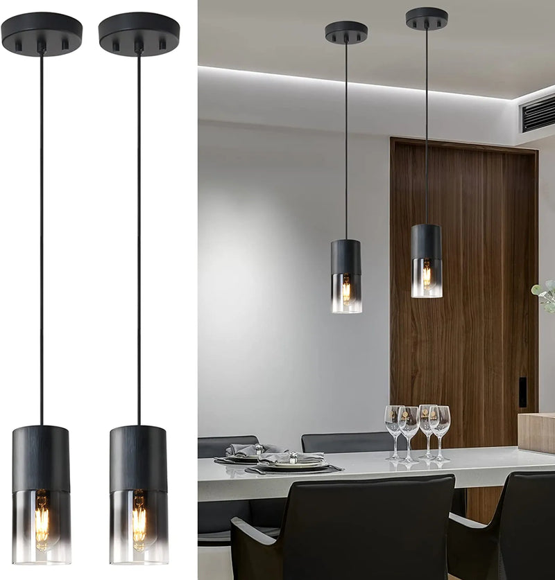 DALIVOL Industrial Fashion Pendant Light with Gradual Black Transparent Glass Lampshade Can Be Used for Kitchen/Restaurant/Kitchen Sink/Kitchen Island/Porch/Bedroom/Attic, Adjustable Light Cord Home & Garden > Lighting > Lighting Fixtures DALIVOL Black Two Pack 
