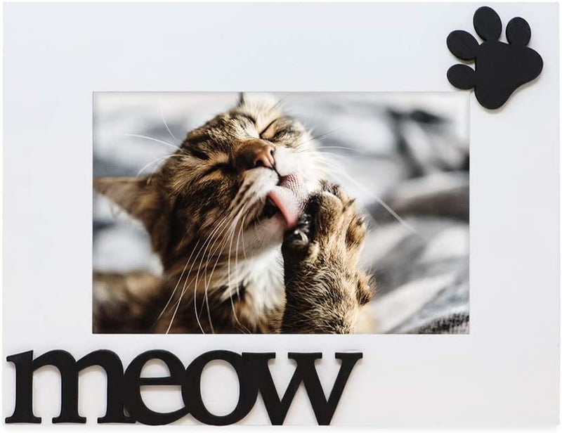 Isaac Jacobs White Wood Sentiments Cat “Meow” Picture Frame, 4X6 Inch, Photo Gift for Pet Cat, Kitten, Display on Tabletop, Desk (White, 4X6) Home & Garden > Decor > Picture Frames Isaac Jacobs International   
