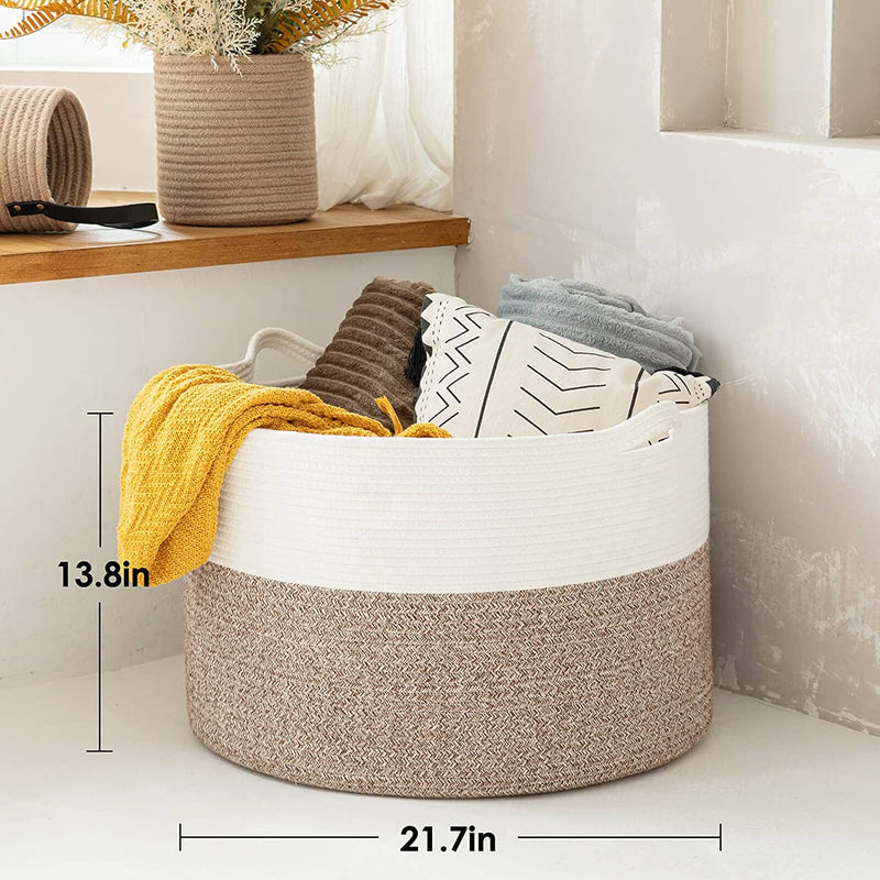 INDRESSME Xxxlarge Cotton Rope Basket 21.7" X 21.7" X 13.8" Woven Baby Laundry Blanket Basket Toy Basket with Handle Storage Comforter Cushions Thread Laundry Hamper Home & Garden > Household Supplies > Storage & Organization INDRESSME   