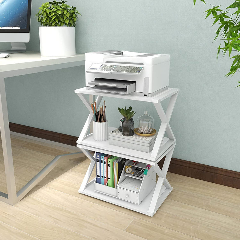 Desktop Printer Stand with Storage - Calask 2-Tier Wood under Desk Printer Table, Multi-Purpose Printer Shelf for Home Office Organizer Storing Heavy Duty Fax Machine, Scanner, White