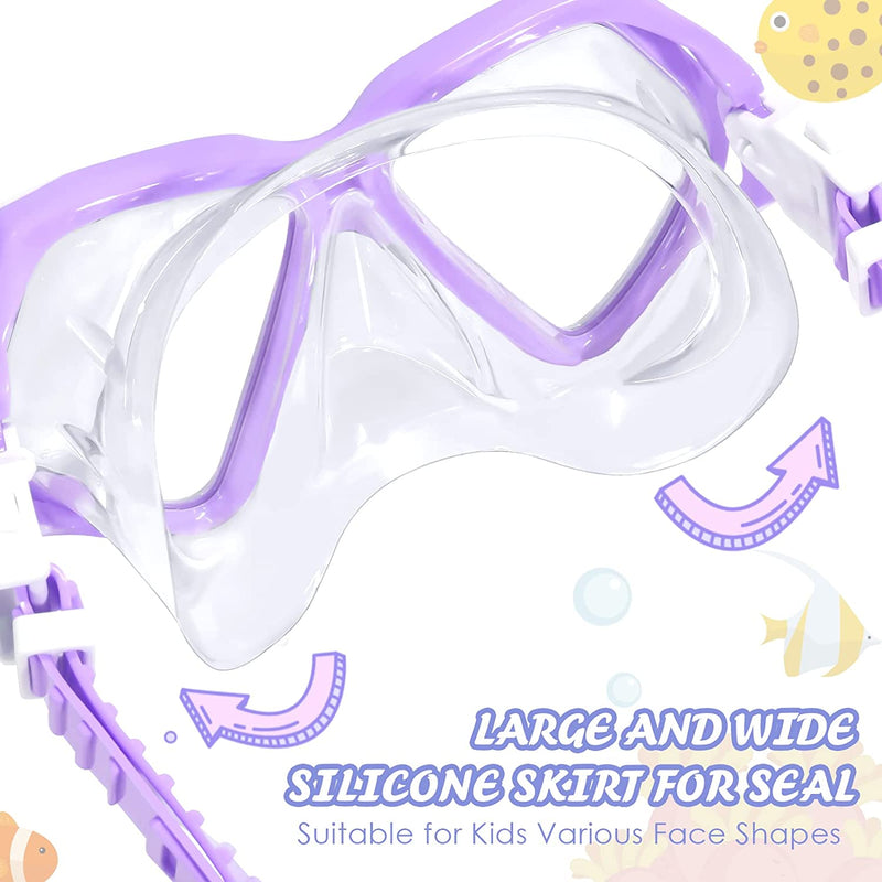 Seago Kids Swim Goggles with Nose Cover Snorkel Mask Scuba Diving Swim Mask Anti-Fog Tempered Glass, Panoramic Clear View Silicone Seal Snorkeling Gear Swimming Goggles for Kids 6-14 Boys Girls Youth