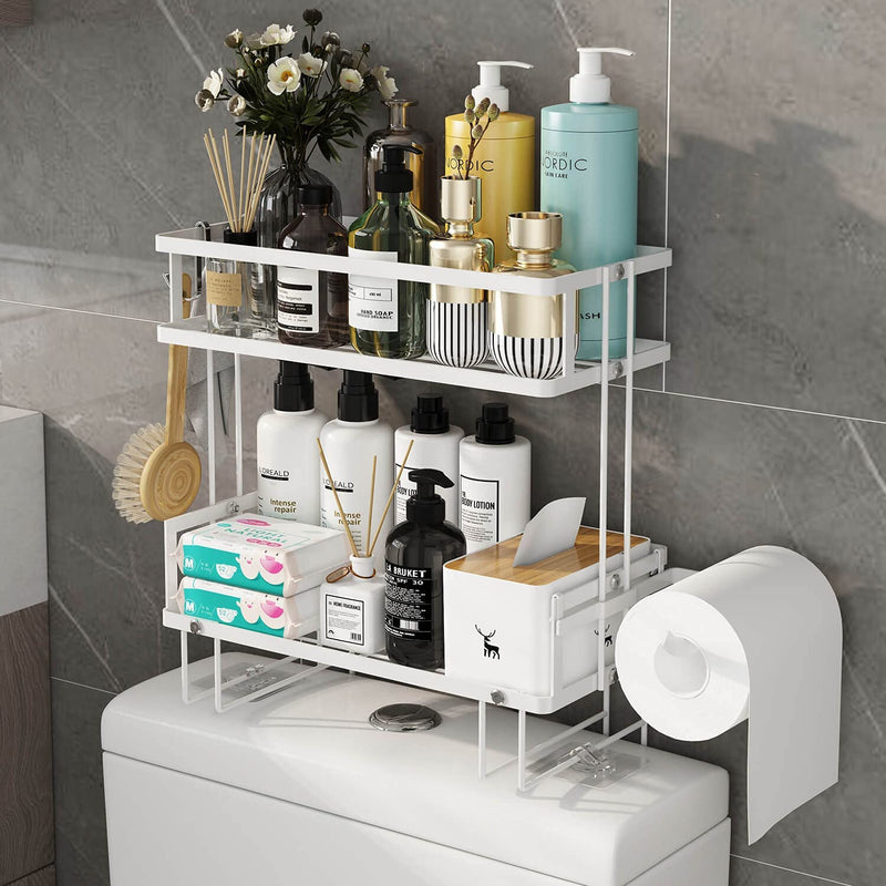 Godboat over the Toilet Storage, Bathroom Organizer Shelves, Multifunctional Toilet Rack,No Drilling Space Saver with Wall Mounting Design (Black) Home & Garden > Household Supplies > Storage & Organization Godboat White 2-Tier 