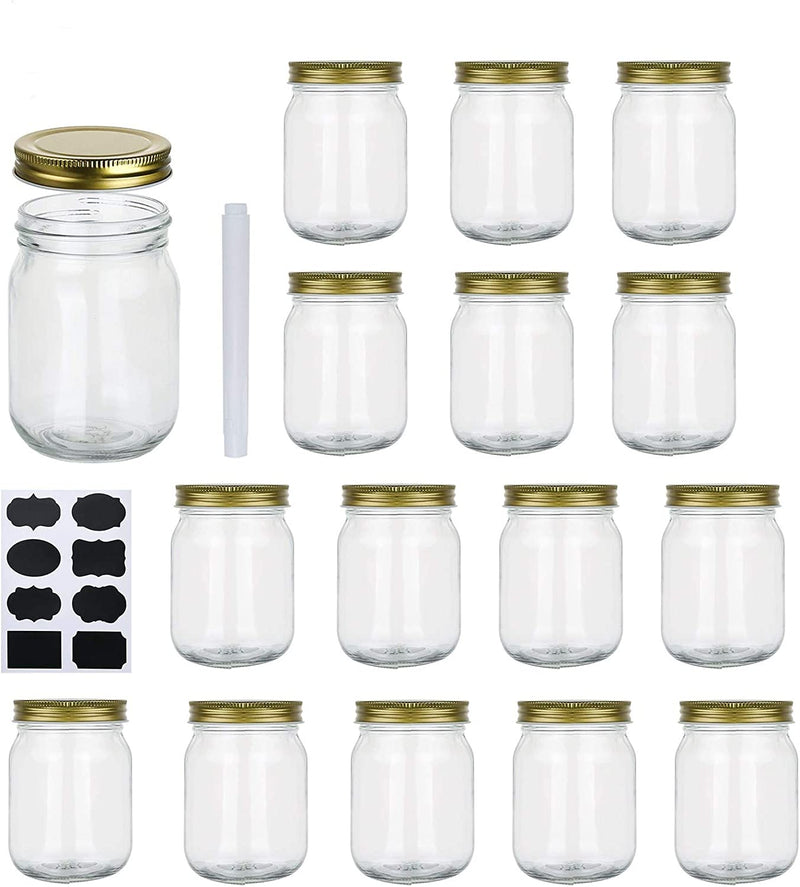 Encheng 16 Oz Glass Jars with Lids,Wide Mouth Ball Mason Jars for Storage,Canning Jars for Pickles,Herb,Jelly,Jams,Honey,Dishware Safe,Set of 15 … Home & Garden > Decor > Decorative Jars Encheng Regular Lids  
