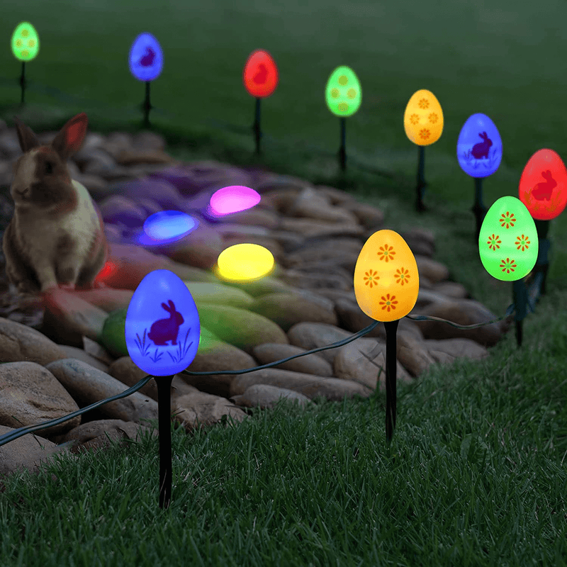 32Ft Solar Easter Egg Lights String with Stake,15 Light up Led Easter Eggs for Garden/Yard, Easter Outdoor Decorative Lights Waterproof for Path/Lawn