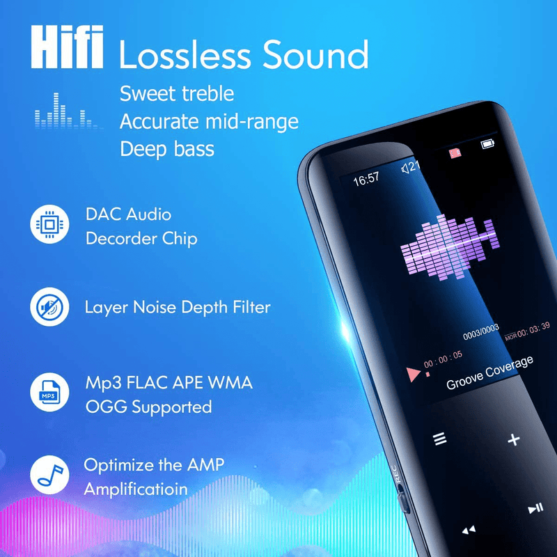 32GB Mp3 Player with Bluetooth 5.0 - Portable Digital Lossless Music Player for Walking Running,Super Light Metal Shell Touch Buttons with TF Card Expansion Electronics > Audio > Audio Players & Recorders > MP3 Players aiworth   