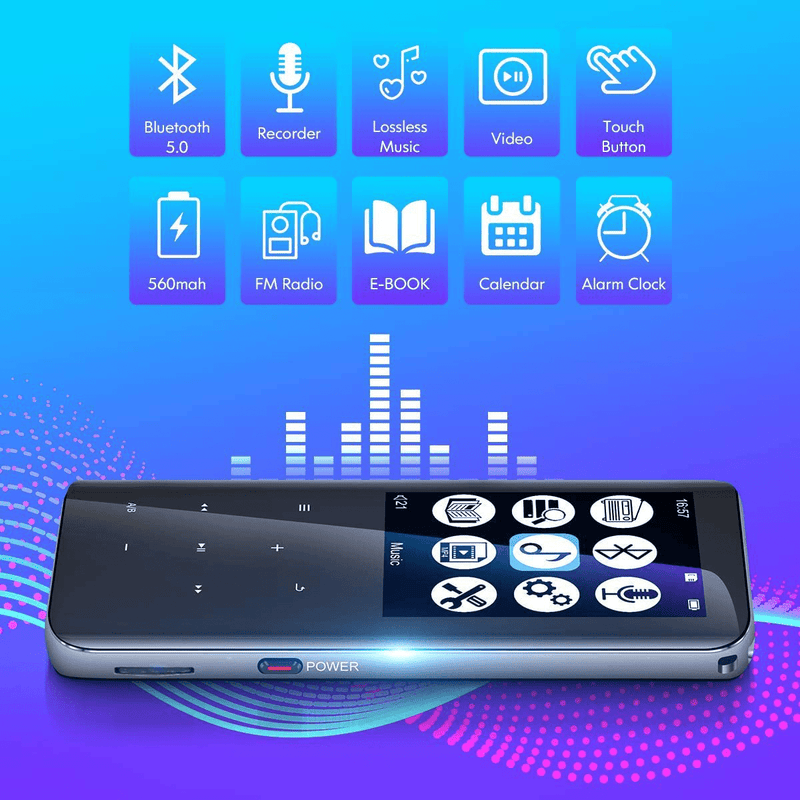 32GB Mp3 Player with Bluetooth 5.0 - Portable Digital Lossless Music Player for Walking Running,Super Light Metal Shell Touch Buttons with TF Card Expansion