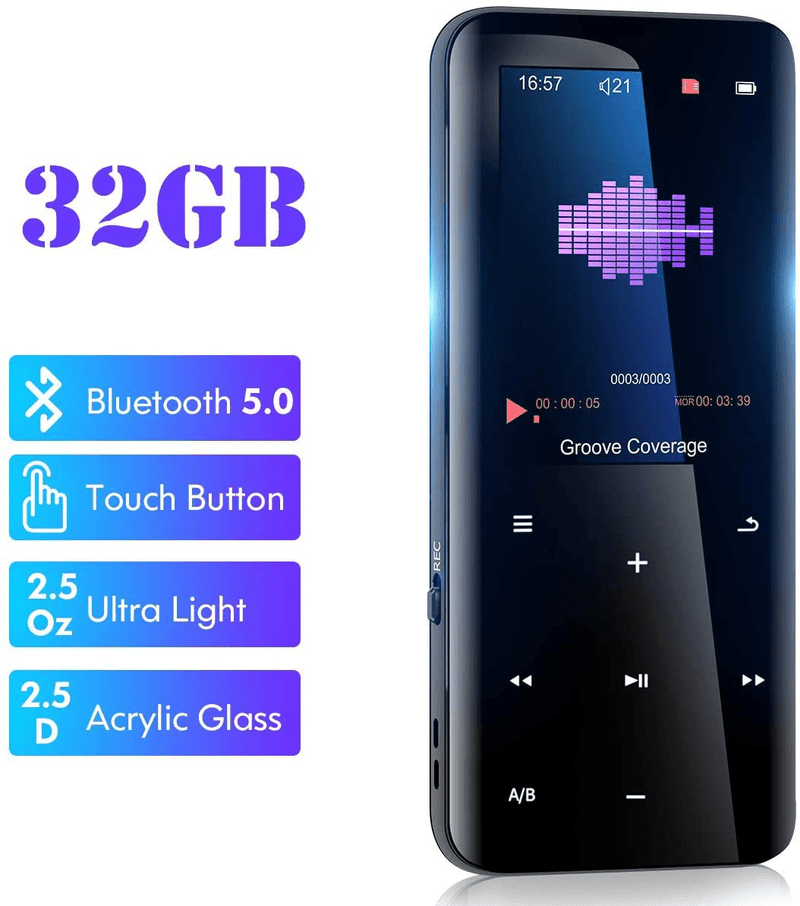 32GB Mp3 Player with Bluetooth 5.0 - Portable Digital Lossless Music Player for Walking Running,Super Light Metal Shell Touch Buttons with TF Card Expansion Electronics > Audio > Audio Players & Recorders > MP3 Players aiworth   