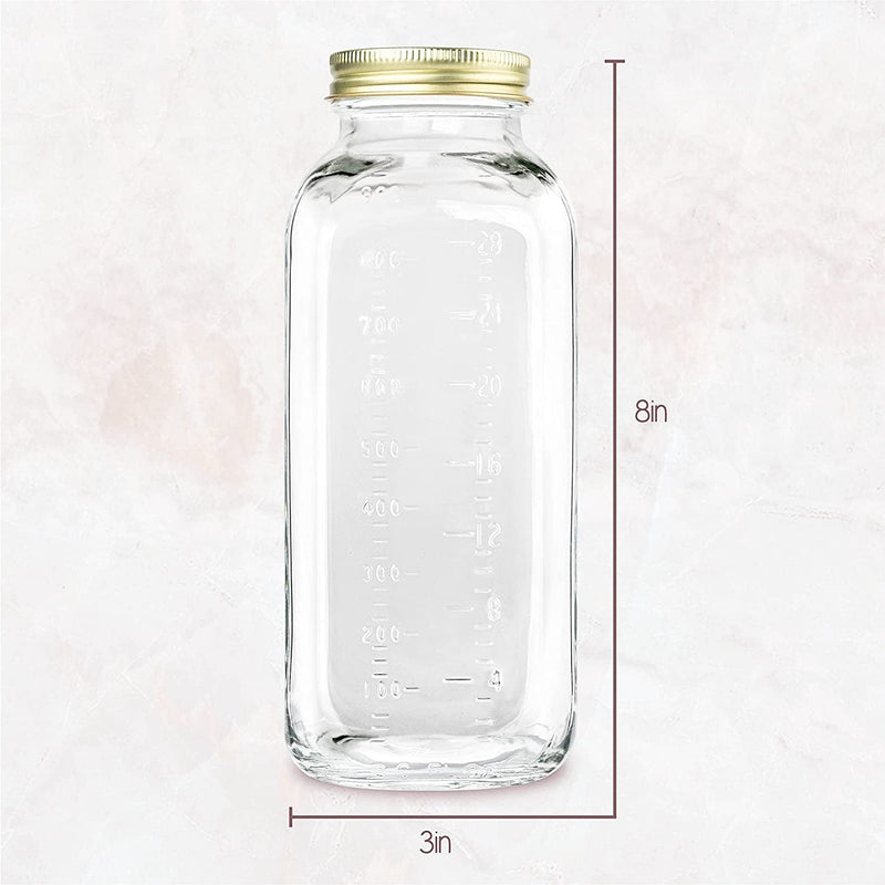 32Oz Square Glass Milk Bottle with Metal Airtight Lids -1 Quart Milk Jars with Lids for Fridge - Reusable Milk Jugs , Yogurt, Smoothies, Kefir, Kombucha, Water- by Kitchentoolz Home & Garden > Decor > Decorative Jars kitchentoolz   