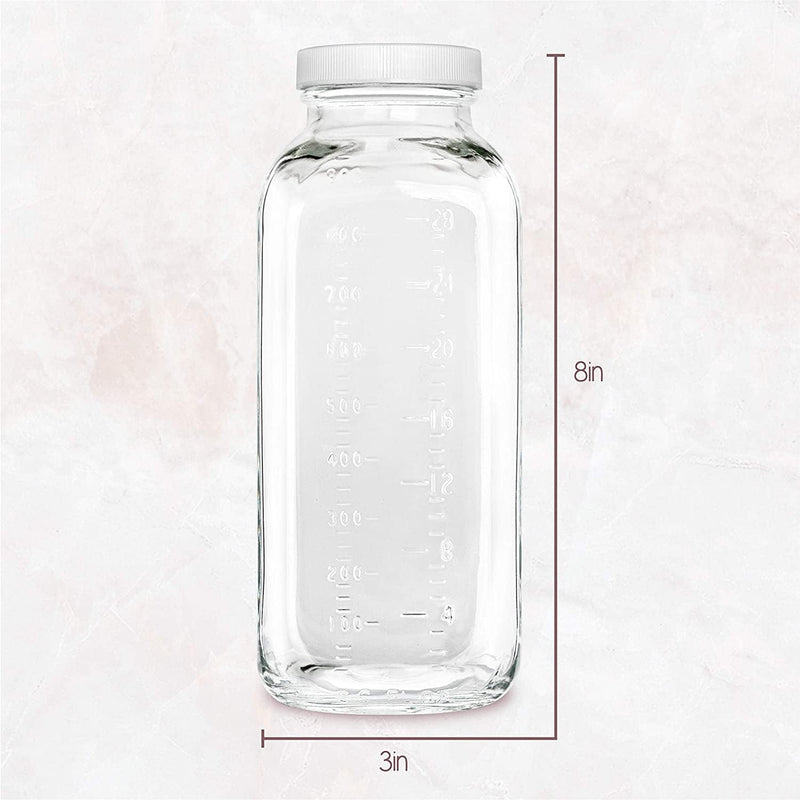 32Oz Square Glass Milk Bottle with Plastic Airtight Lids Vintage Reusable Quart Sized Dairy Drinking Containers for Milk, Yogurt, Smoothies, Kefir, Kombucha, and Water- Pack of 2 Home & Garden > Decor > Decorative Jars kitchentoolz   
