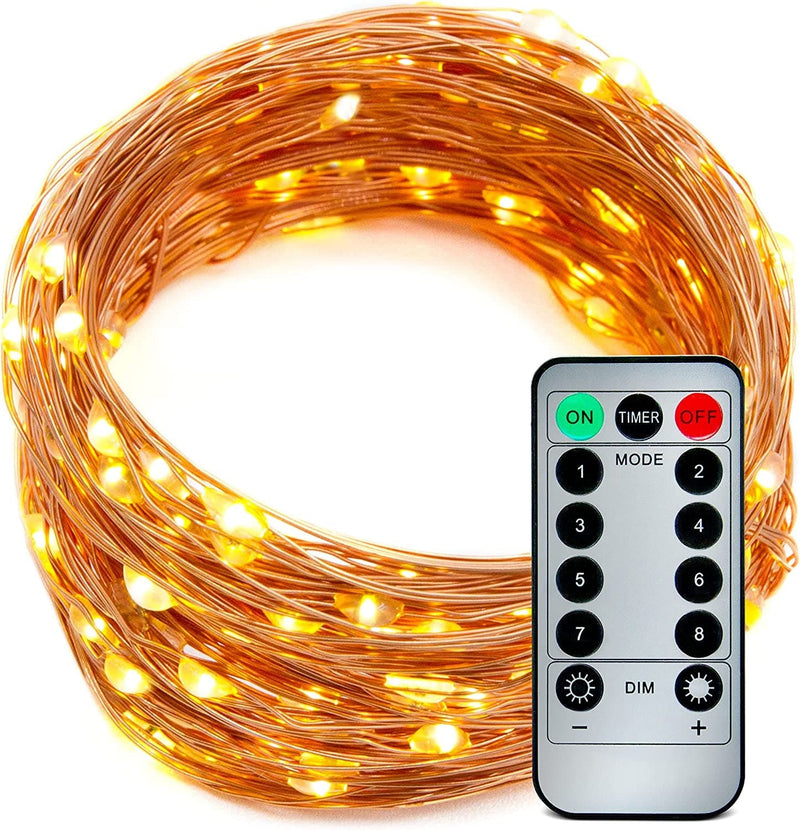 33 FT FOLKS Fairy Lights Battery Operated String Lights, 100 LED Lights, Indoor-Outdoor, Water Resistant Copper String Lights Battery String Lights. Remote Control 8 Modes for Parties, Bedroom Décor