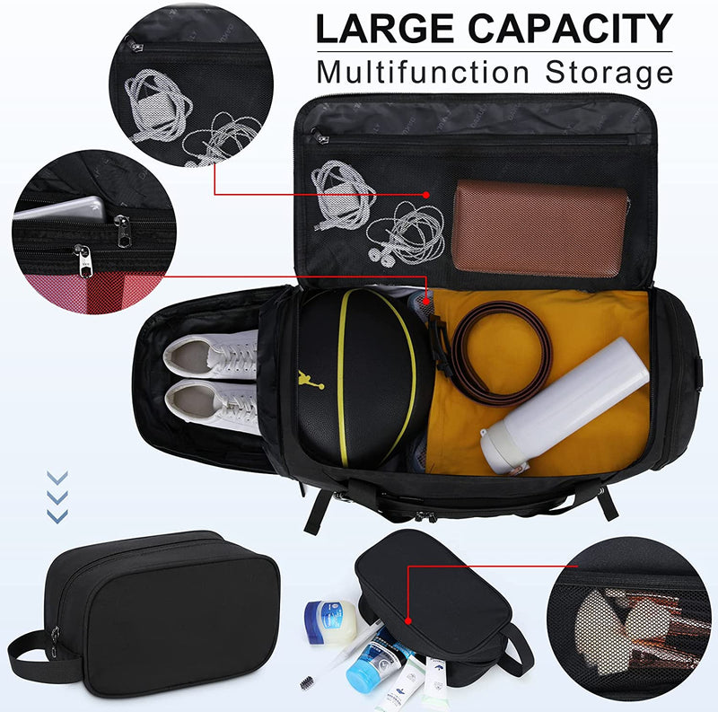 Gym Duffle Bag for Women Men 40L Waterproof Sports Bags Travel Duffel Bags with Shoe Compartment,Wet Pocket Large Weekender Overnight Bag with Toiletry Bag,Black