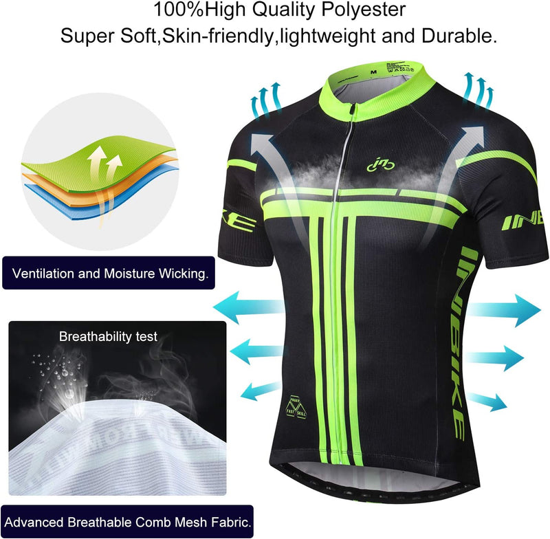 INBIKE Cycling Jersey Mens Set Reflective Breathable Biking Outfit Quick-Dry Bib Bicycle Jersey with 3D Padded Shorts Sporting Goods > Outdoor Recreation > Cycling > Cycling Apparel & Accessories INBIKE   