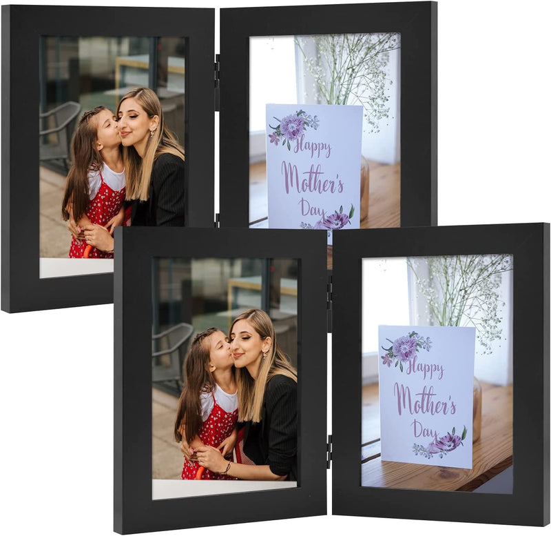 Frametory, 5X7 Hinged Picture Frame Displays 2 Photos, Double Frames with Glass, Side by Side Stands Vertically on Tabletop (Black) Home & Garden > Decor > Picture Frames Frametory Black 5x7 (2-Pack) 