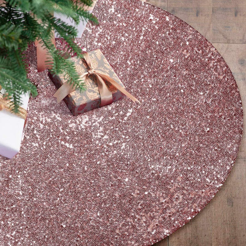 Rose Gold Christmas Tree Skirt, 48 Inch Sequin Pink Double Layers Tree Mat for Pink Christmas Decorations&Ornaments Home & Garden > Decor > Seasonal & Holiday Decorations > Christmas Tree Skirts Universal   