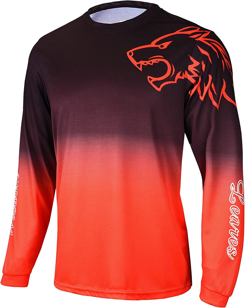Men'S Mountain Bike Shirts Long Sleeve MTB Off-Road Motocross Jersey Quick Dry&Moisture-Wicking Sporting Goods > Outdoor Recreation > Cycling > Cycling Apparel & Accessories Wisdom Leaves Dye-black Orange X-Large 