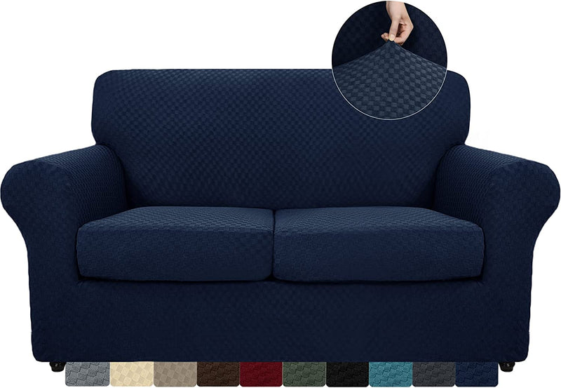 MAXIJIN 4 Piece Newest Couch Covers for 3 Cushion Couch Super Stretch Non Slip Couch Cover for Dogs Pet Friendly Elastic Jacquard Furniture Protector Sofa Slipcovers (Sofa, Dark Coffee) Home & Garden > Decor > Chair & Sofa Cushions MAXIJIN Navy Blue 55"-69"(2 CUSHIONS) 