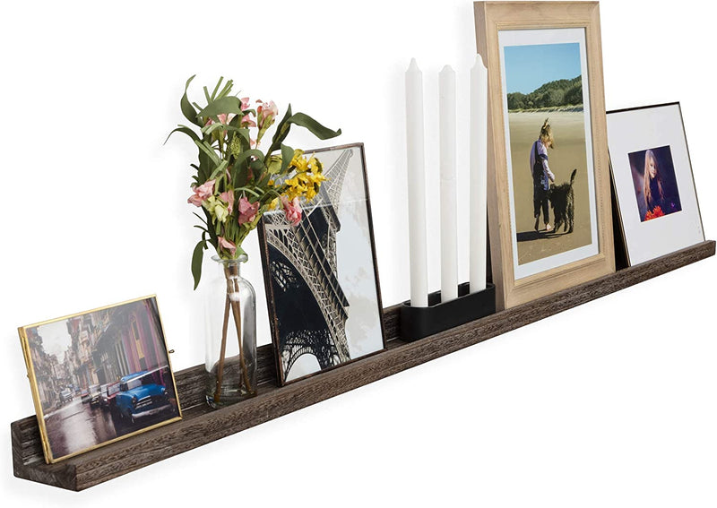 Rustic State Ted Wall Mount Extra Long Narrow Picture Ledge Shelf Photo Frame Display | 60 Inch Floating Wooden Storage Shelf Torched Brown Furniture > Shelving > Wall Shelves & Ledges Rustic State   