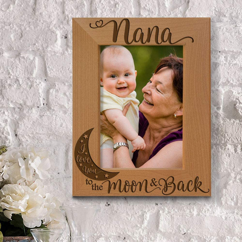 KATE POSH - Nana I Love You to the Moon and Back Engraved Natural Wood Picture Frame, Mother'S Day Gifts for Grandma, Birthday Gifts, Best Grandma Ever, Granddaughter & Grandson (5X7-Vertical) Home & Garden > Decor > Picture Frames KATE POSH   