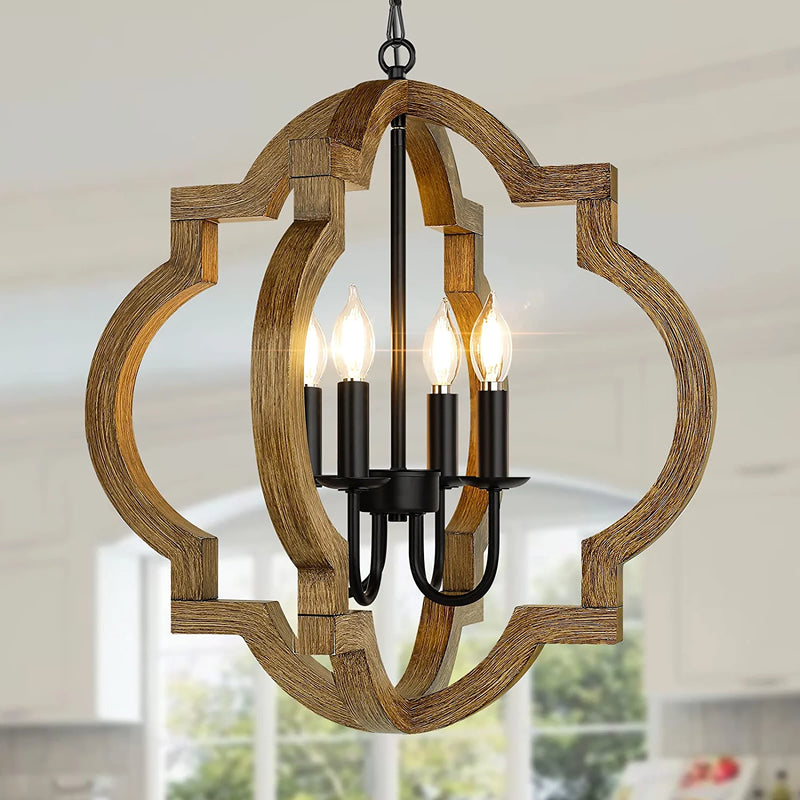 4-Light Farmhouse Orb Chandeliers, 21.6’’ Adjustable Wood Hanging Ceiling Light Fixtures, Rustic Pendant Chandeliers for Foyer Dining Room Kitchen Island Hallway Home & Garden > Lighting > Lighting Fixtures > Chandeliers TOBUSA Oak  