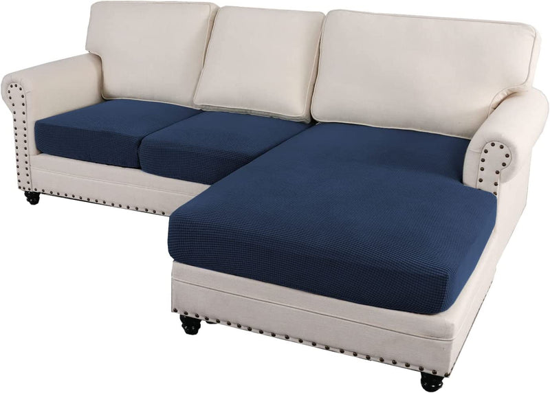 H.VERSAILTEX Sectional Couch Covers 3 Pieces Sofa Seat Cushion Covers L Shape Separate Cushion Couch Chaise Cover Elastic Furniture Protector for Both Left/Right Sectional Couch (3 Seater, Grey) Home & Garden > Decor > Chair & Sofa Cushions H.VERSAILTEX Navy 3 Seater 