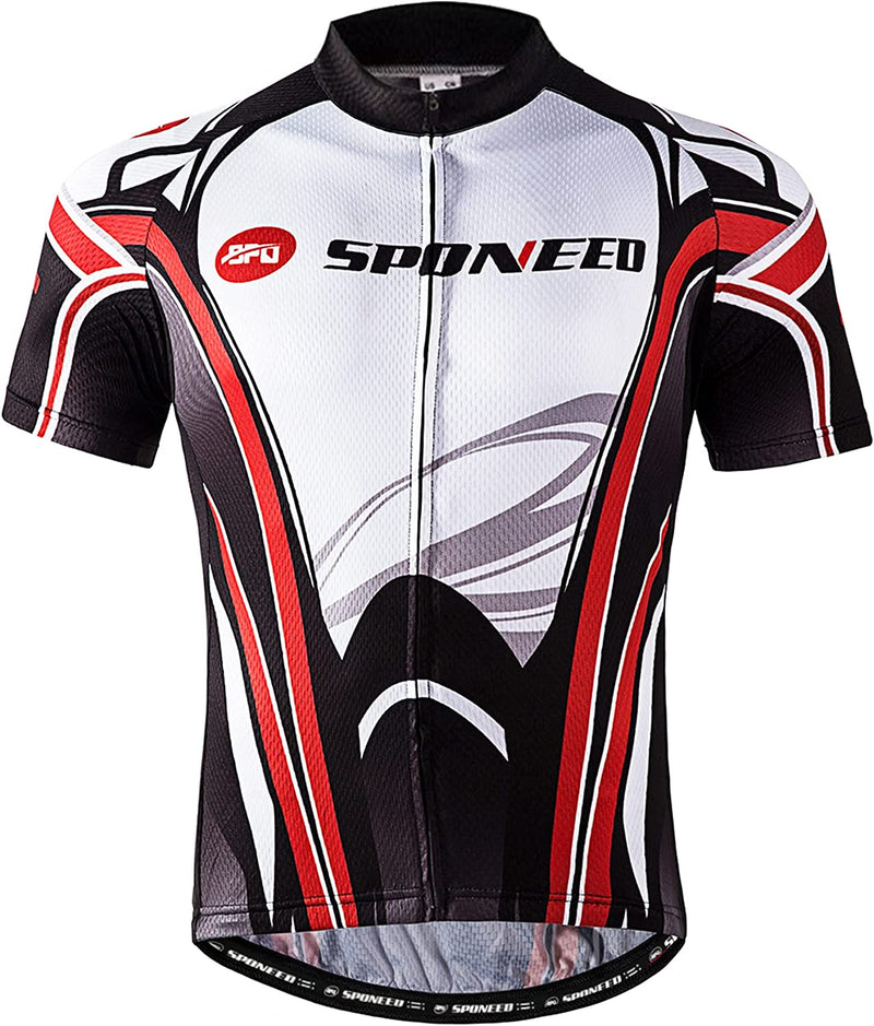 Sponeed Men Bicycle Jersey Full Zipper Biking Shirt Cycling Tops Breathable Sporting Goods > Outdoor Recreation > Cycling > Cycling Apparel & Accessories sponeed Red White X-Large 