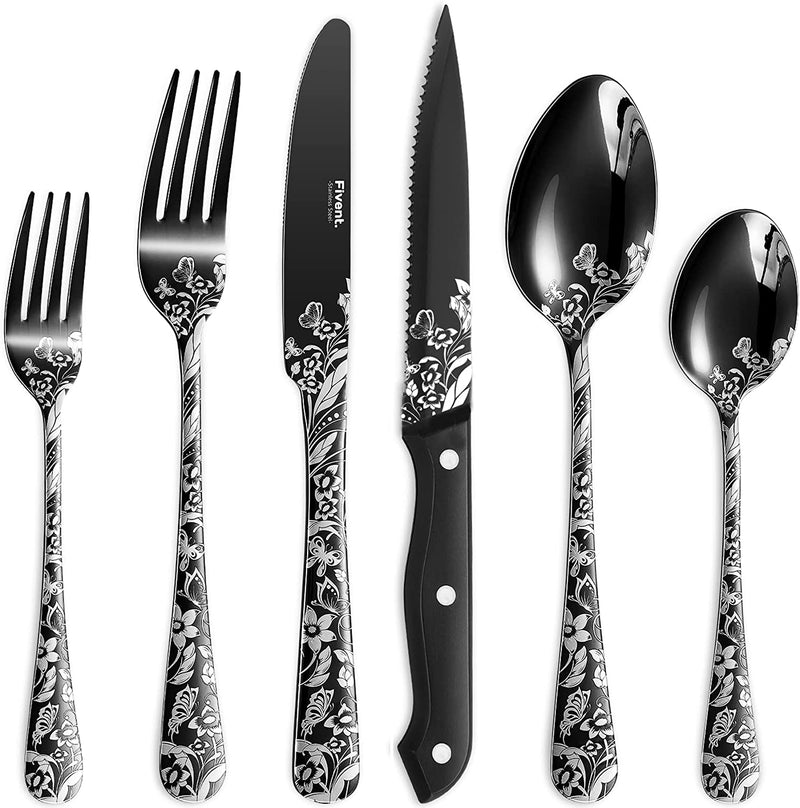 Fivent 24-Piece Easter Flatware Set, Service for 4, Stainless Steel Flatware Set with Steak Knives, Mirror Polished Cutlery Set, Easter Decorations Table Setting, Hand Wash Recommended Home & Garden > Decor > Seasonal & Holiday Decorations Fivent Butterfly  