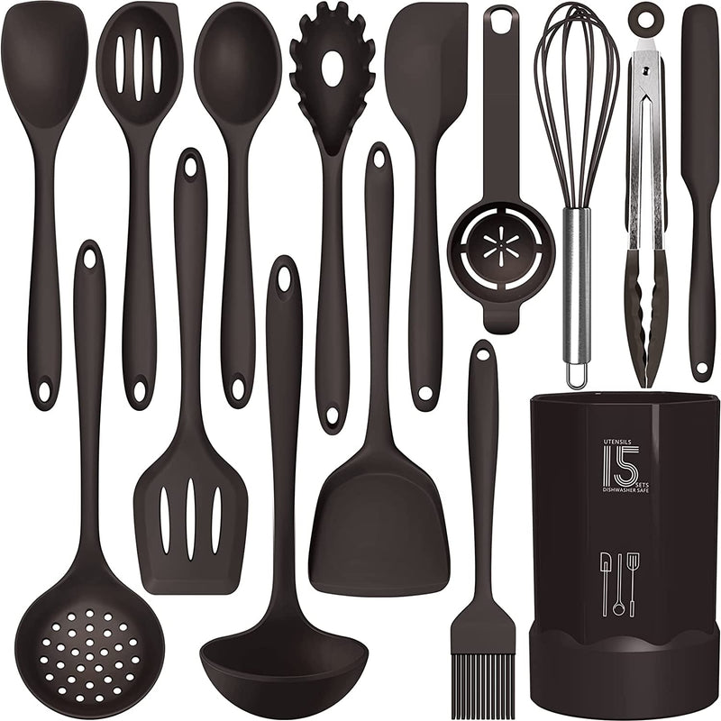 Silicone Cooking Utensils Set - 446°F Heat Resistant Kitchen Utensils,Turner Tongs,Spatula,Spoon,Brush,Whisk,Kitchen Utensil Gadgets Tools Set for Nonstick Cookware,Dishwasher Safe (BPA Free) Home & Garden > Kitchen & Dining > Kitchen Tools & Utensils KitcookJamoon Coffee  