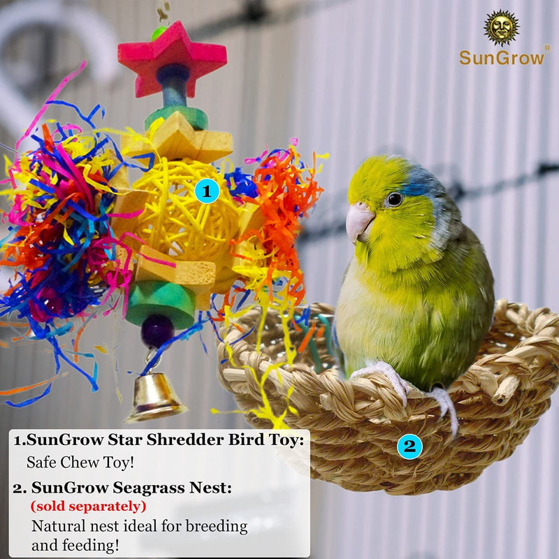 Sungrow Parakeet Toy, Brightly Colored Hanging Toy Made of Rattan, Wood and Shredded Paper, for Small and Medium Parrots, Cockatiels, Lovebirds and Finches (1 Piece)
