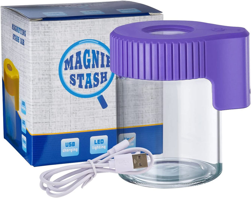 Honeypuff Magnifying Jar with Light, Light-Up LED Transparent Glass Air Tight Storage Jars Magnifying Viewing Jar (Blue) Home & Garden > Decor > Decorative Jars Honeypuff Purple  