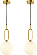 BAODEN Modern Pendant Lighting Set of 2 Industrial Hanging Light Brushed Brass Finished Dome Shades White Globe Glass Lampshade Light Fixture for Kitchen Island, Living Room, Dining Room Home & Garden > Lighting > Lighting Fixtures Bowrain Gold 2 Pack-Glass Lampshade  