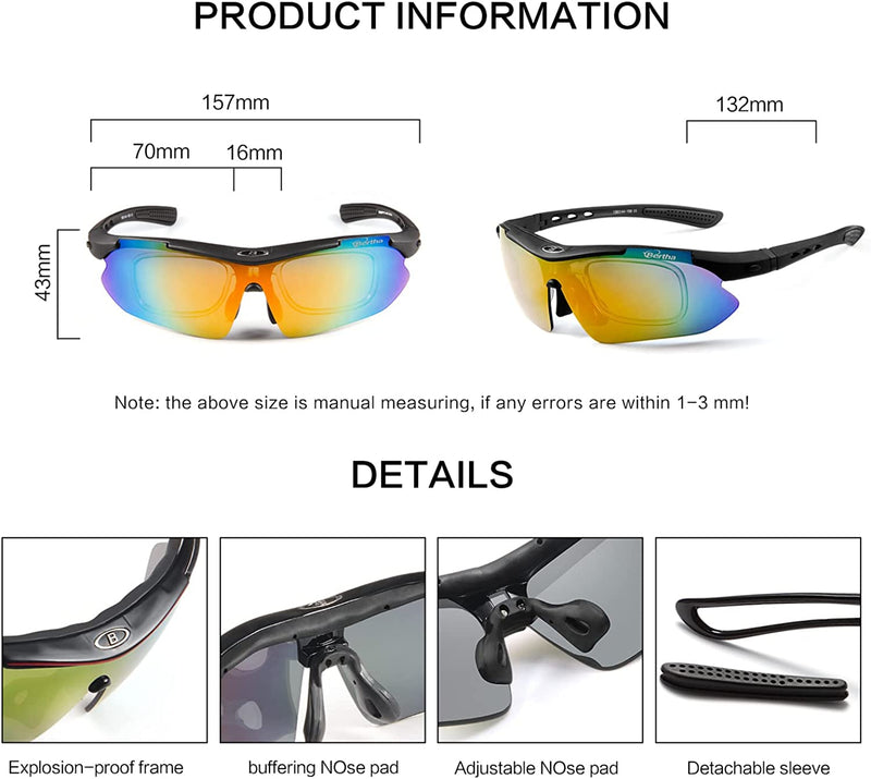 Qonoic Cycling Sunglasses Polarized Riding Glasses Road Mountain Bike Goggles Safety Eyewear 5 Lens Prescription Support SYD0868 Sporting Goods > Outdoor Recreation > Cycling > Cycling Apparel & Accessories Qonoic   