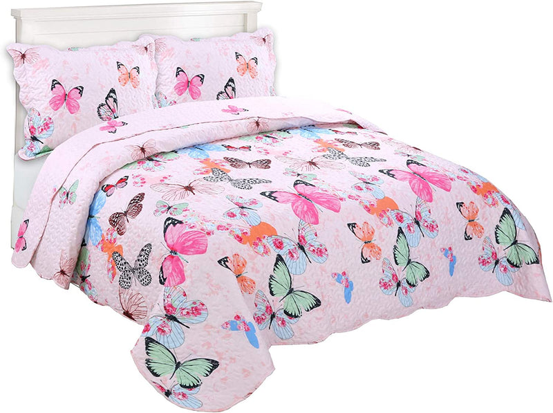 Marcielo 2 Piece Kids Bedspread Quilts Set Throw Blanket for Teens Boys Girls Bed Printed Bedding Coverlet Butterfly A72 (Twin) Home & Garden > Linens & Bedding > Bedding MarCielo Full-Queen  