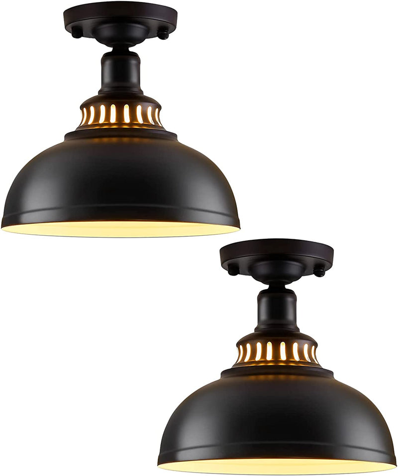 Mgloyht Pendant Lights, Metal Rustic Vintage Farmhouse Ceiling Lamp, Hanging Light Fixtures with E26 Base, Industrial Black Pendant Lighting for Hallway Kitchen Island Dining Room Living Room Home & Garden > Lighting > Lighting Fixtures MgLoyht 2 Pack Semi Ceiling Light  