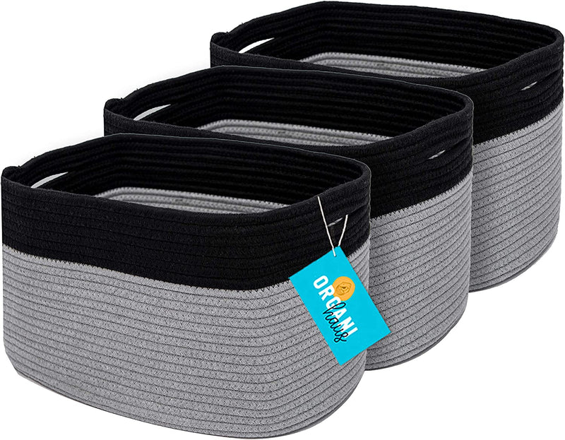 Organihaus 3-Pack Rope Rainbow Storage Baskets for Shelves | Rainbow Baskets for Classroom | Baby Basket for Nursery Storage | Rainbow Storage Bins & Toy Organizer | Colorful Baskets for Baby Room Home & Garden > Household Supplies > Storage & Organization OrganiHaus Gray/Black 3-Pack 