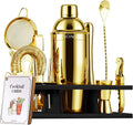 Soing 11-Piece Gold Bartender Kit,Perfect Home Cocktail Shaker Set for Drink Mixing,Stainless Steel Bar Tools with Stand,Velvet Carry Bag & Cocktail Recipes Cards (Gold) Home & Garden > Kitchen & Dining > Barware SOING Gold+black Stand  