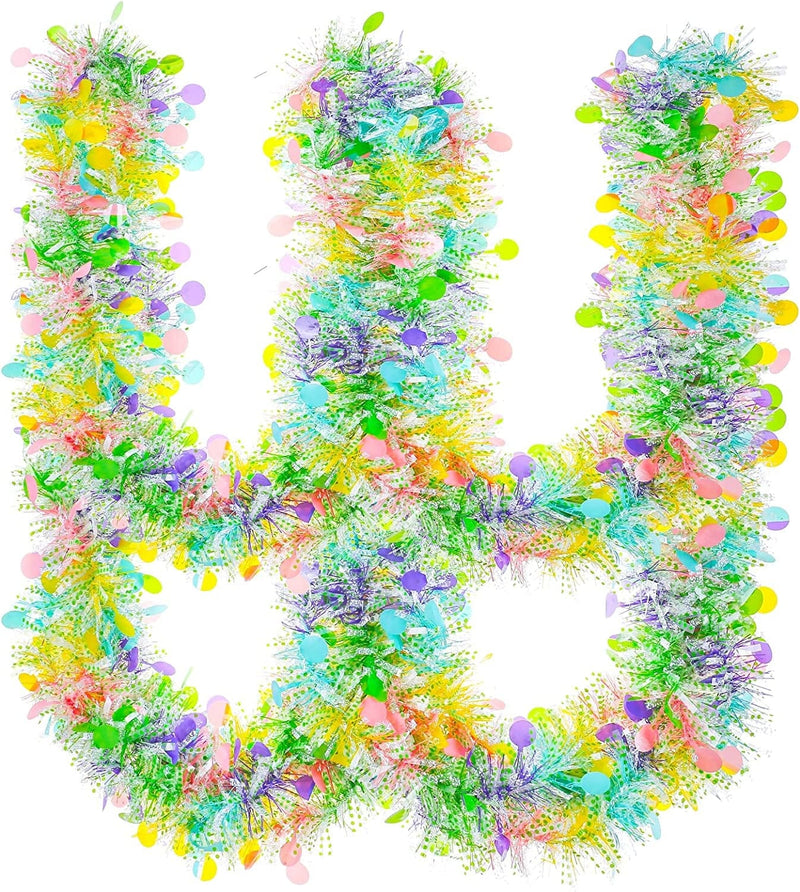 33Ft Easter Tinsel Garland with Confetti Colorful Metallic Tinsel Twist Garland Spring Hanging Garland Decoration for Easter Holiay Door Tree Mantel Party Supplies Home & Garden > Decor > Seasonal & Holiday Decorations GlyinnHe Colorful  