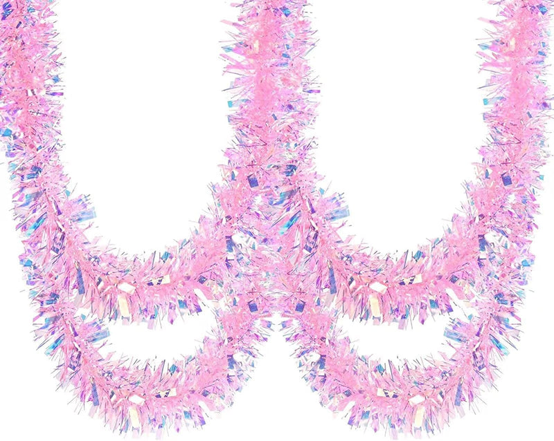 33Ft Easter Tinsel Garland with Confetti Colorful Metallic Tinsel Twist Garland Spring Hanging Garland Decoration for Easter Holiay Door Tree Mantel Party Supplies Home & Garden > Decor > Seasonal & Holiday Decorations GlyinnHe Pink  