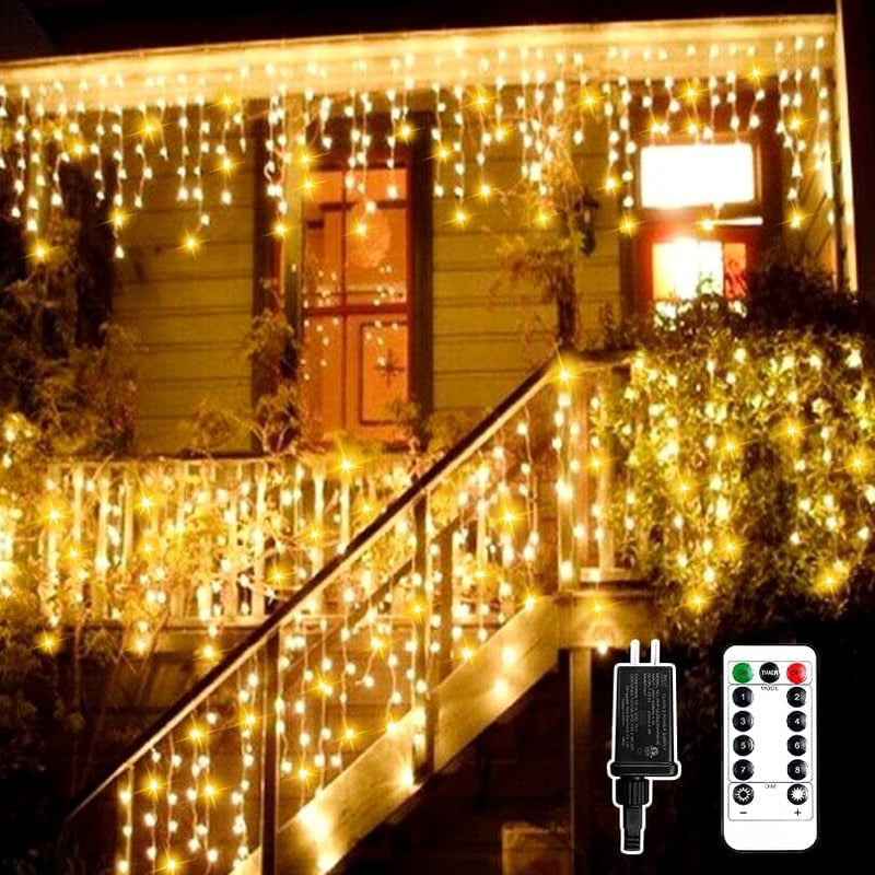 33Ft Icicle Christmas Lights Outdoor Decorations, KIKO 10M 400 LED Yard Led Christmas Curtain Lights with 80 Drops IP67 Waterproof String Lights with Remote and Timer Control for Christmas Party Decor Home & Garden > Lighting > Light Ropes & Strings Kiko 33ft  