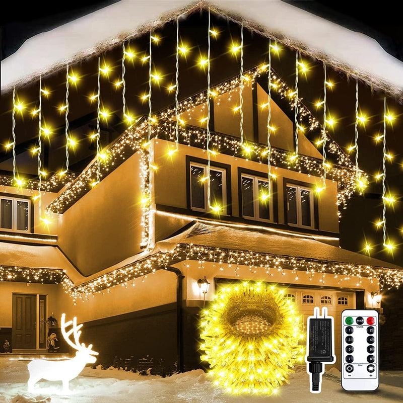 33Ft Icicle Christmas Lights Outdoor Decorations, KIKO 10M 400 LED Yard Led Christmas Curtain Lights with 80 Drops IP67 Waterproof String Lights with Remote and Timer Control for Christmas Party Decor
