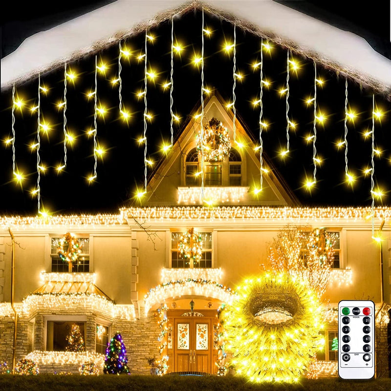 33Ft Icicle Christmas Lights Outdoor Decorations, KIKO 10M 400 LED Yard Led Christmas Curtain Lights with 80 Drops IP67 Waterproof String Lights with Remote and Timer Control for Christmas Party Decor Home & Garden > Lighting > Light Ropes & Strings Kiko 32.8ft  