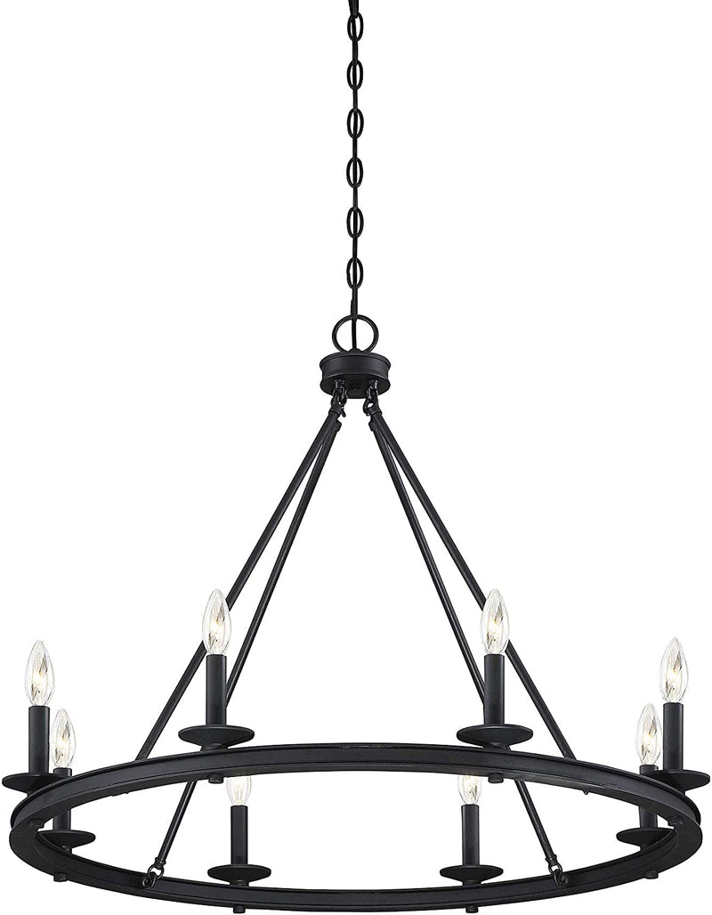 Modern Farmhouse Chandeliers Wagon Wheel, Industrial 8 Lights Iron Lighting Candle Style 33", Rustic Hanging Ceiling Light Fixture in Oil Rubbed Bronze Dining Room Kitchen Bedroom Living Room Foyer Home & Garden > Lighting > Lighting Fixtures > Chandeliers Trade Winds Lighting Matte Black  