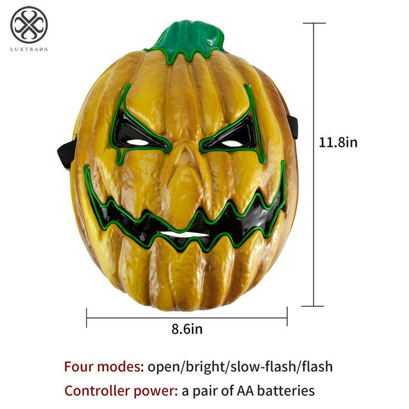 Luxtrada Halloween Scary Pumpkin Mask Cosplay Decorations Led Costume Mask EL Wire Light up for Halloween Festival Party Yellow + 2Pcs AA Battery Apparel & Accessories > Costumes & Accessories > Masks Luxtrada   