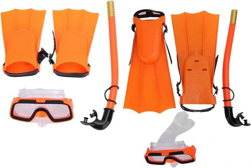 Wuxp Children Diving Mask Goggles Snorkel Flippers Set Anti-Fog Diving Goggles Anti-Slip Swimming Fins Swimming Pool Equipment Adjustable Snorkel Fins for Snorkeling, Swimming A Sporting Goods > Outdoor Recreation > Boating & Water Sports > Swimming wuxp Flippers Size 25 30  
