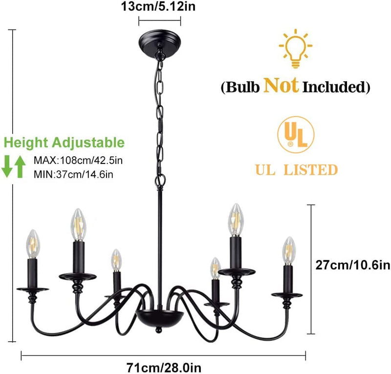 Depuley Black Farmhouse Chandeliers, 6-Light Industrial Iron Chandeliers Lighting, Classic Candle Ceiling Pendant Light Fixture for Foyer, Living Room, Kitchen Island, Dining Room, Bedroom Home & Garden > Lighting > Lighting Fixtures > Chandeliers Depuley   