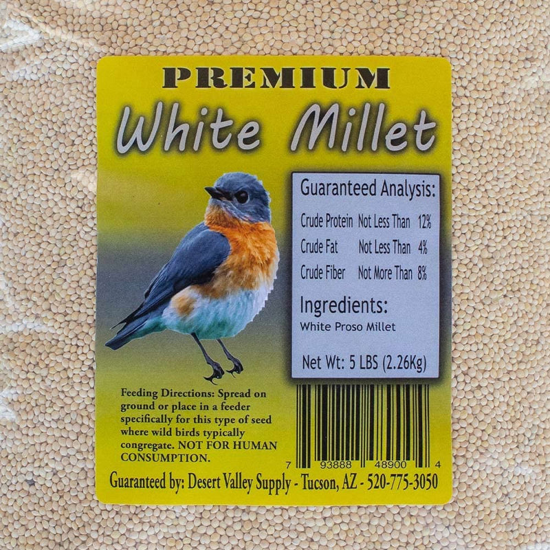 Desert Valley Premium White Millet Proso Seeds - Wild Bird Food, Cardinal, Finch & More (5-Pounds) Animals & Pet Supplies > Pet Supplies > Bird Supplies > Bird Food Desert Valley Supply   