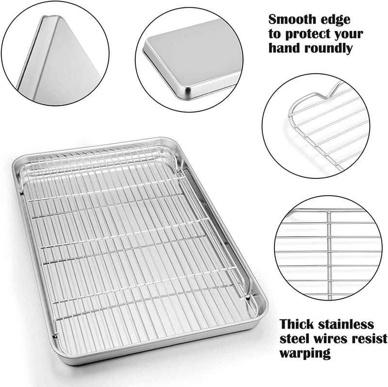 P&P CHEF Extra Large Baking Sheet and Cooking Rack Set, Stainless Steel Cookie Half Sheet Pan with Grill Rack, Rectangle 19.6''X13.5''X1.2'', Oven & Dishwasher Safe, 4 Piece (2 Pans+2 Racks)
