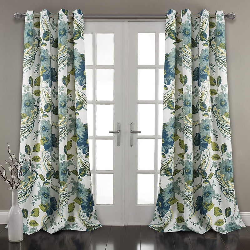Lush Decor Floral Paisley Window Curtain Panel (Set of 2), 84 in X 52 Pair, Blue